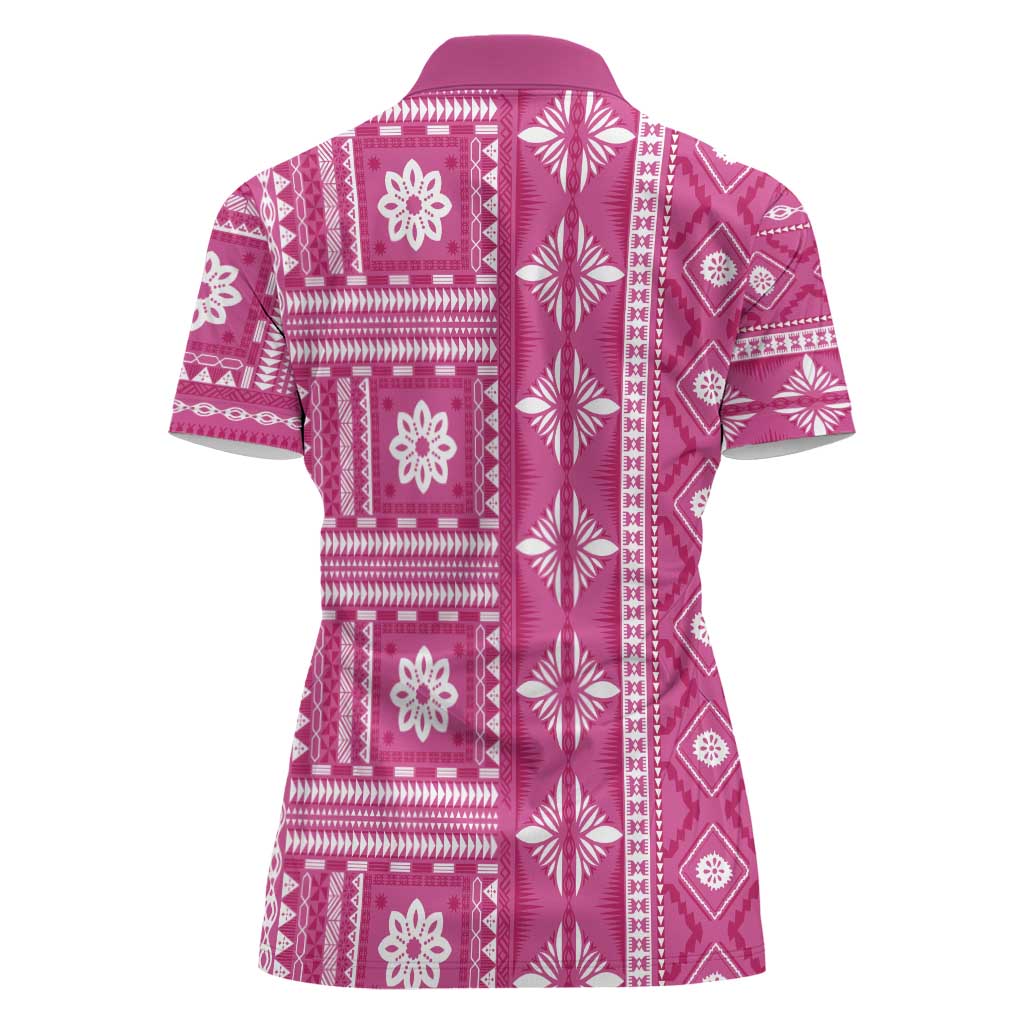 Fiji Masi All Pink Women Polo Shirt Tapa Pattern - Polynesian Pride