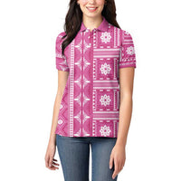 Fiji Masi All Pink Women Polo Shirt Tapa Pattern - Polynesian Pride