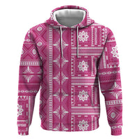 Fiji Masi All Pink Zip Hoodie Tapa Pattern - Polynesian Pride