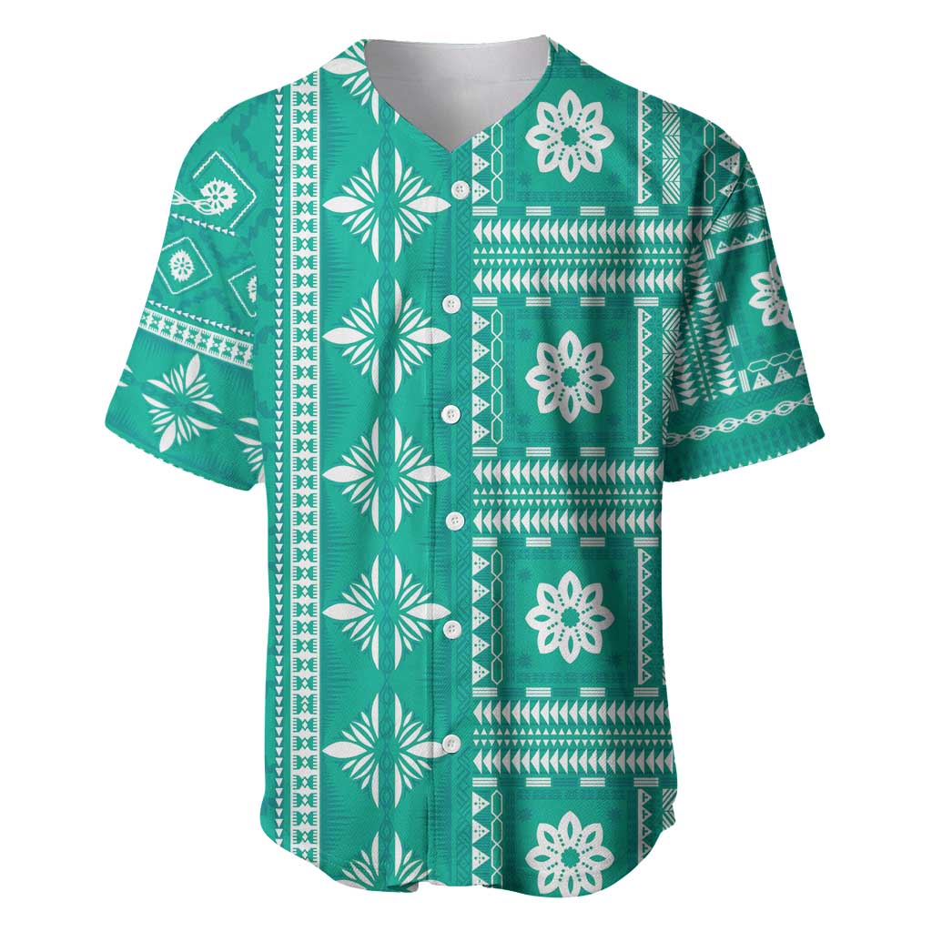 Fiji Masi All Teal Baseball Jersey Tapa Pattern - Polynesian Pride