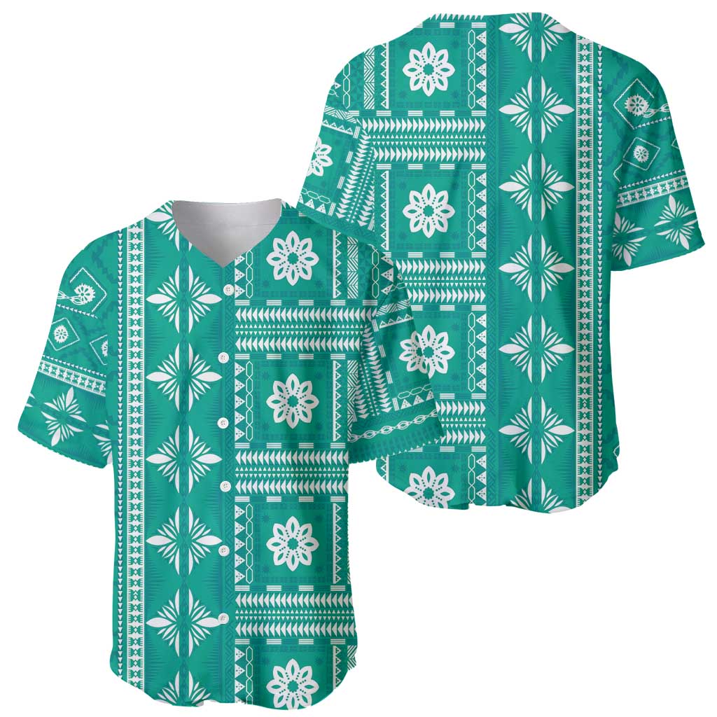 Fiji Masi All Teal Baseball Jersey Tapa Pattern - Polynesian Pride