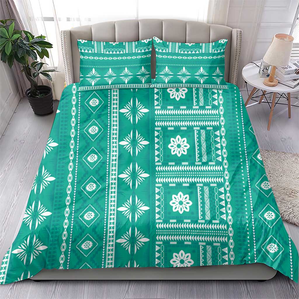 Fiji Masi All Teal Bedding Set Tapa Pattern - Polynesian Pride
