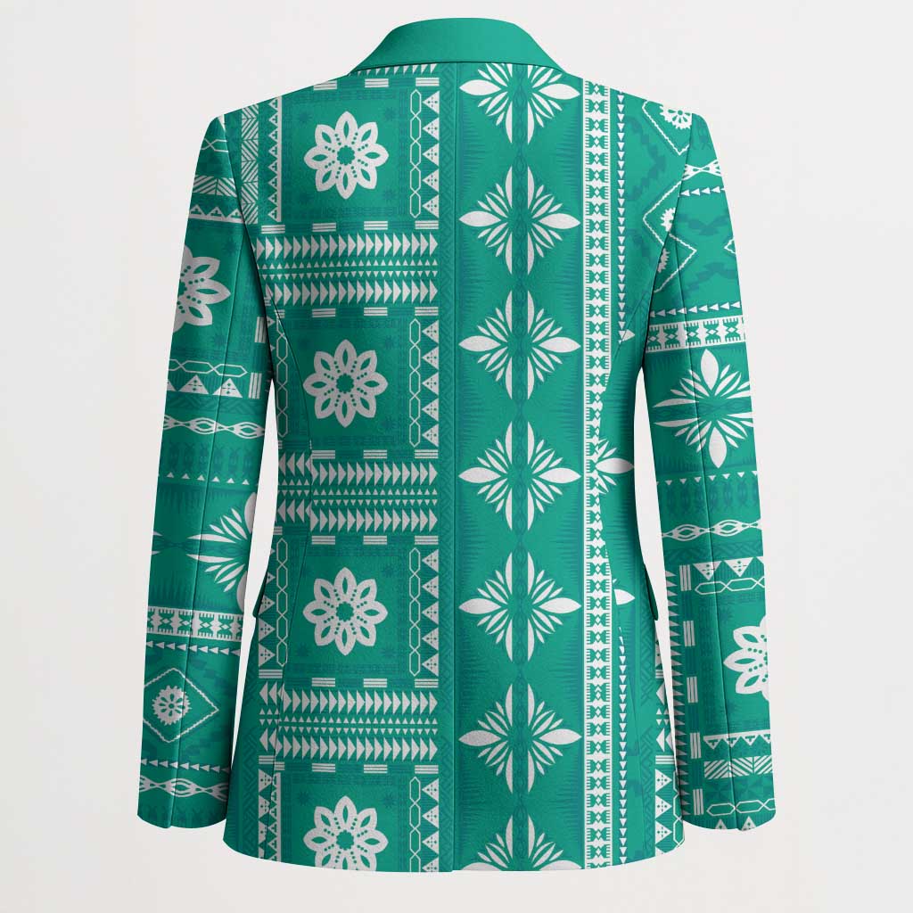 Fiji Masi All Teal Blazer Tapa Pattern - Polynesian Pride