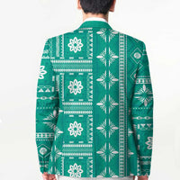 Fiji Masi All Teal Blazer Tapa Pattern - Polynesian Pride