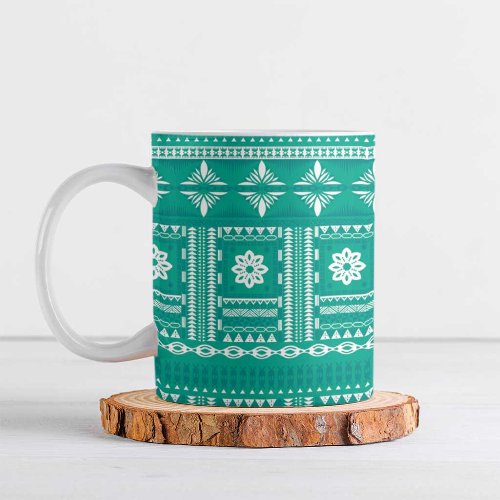 Fiji Masi All Teal Ceramic Mug Tapa Pattern - Polynesian Pride