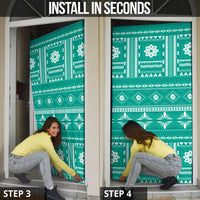 Fiji Masi All Teal Door Cover Tapa Pattern - Polynesian Pride