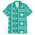 Fiji Masi All Teal Family Matching Off The Shoulder Long Sleeve Dress and Hawaiian Shirt Tapa Pattern - Polynesian Pride