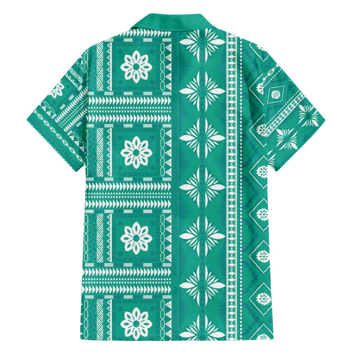 Fiji Masi All Teal Family Matching Off The Shoulder Long Sleeve Dress and Hawaiian Shirt Tapa Pattern - Polynesian Pride