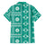 Fiji Masi All Teal Family Matching Off Shoulder Short Dress and Hawaiian Shirt Tapa Pattern - Polynesian Pride
