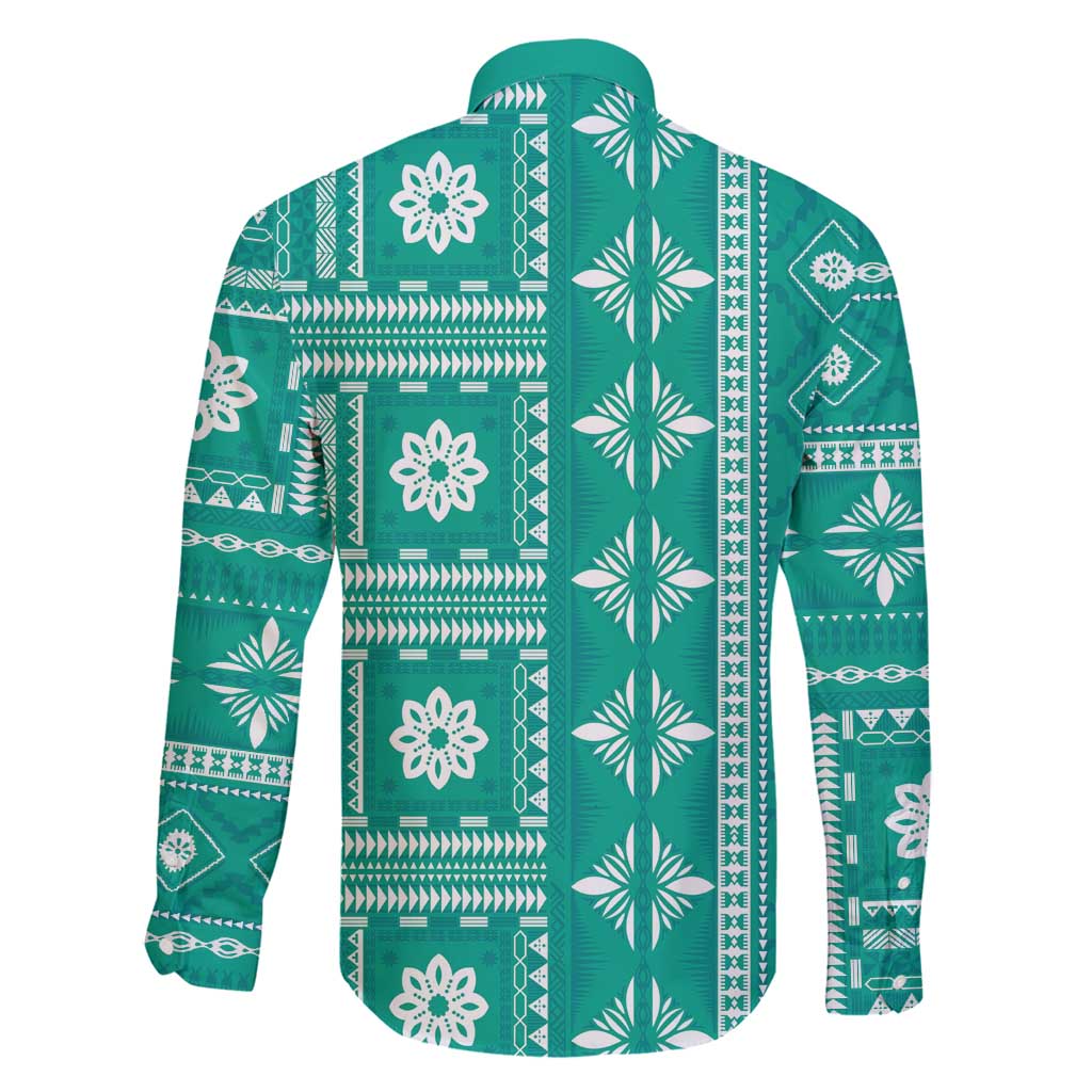 Fiji Masi All Teal Family Matching Puletasi and Hawaiian Shirt Tapa Pattern - Polynesian Pride