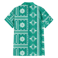 Fiji Masi All Teal Family Matching Summer Maxi Dress and Hawaiian Shirt Tapa Pattern - Polynesian Pride