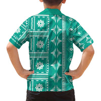 Fiji Masi All Teal Family Matching Tank Maxi Dress and Hawaiian Shirt Tapa Pattern - Polynesian Pride