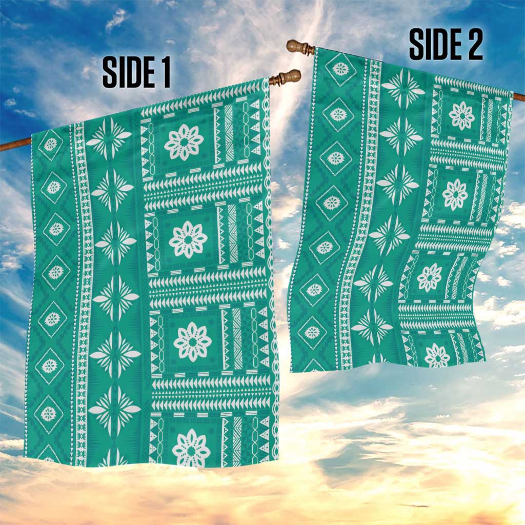 Fiji Masi All Teal Garden Flag Tapa Pattern - Polynesian Pride