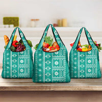 Fiji Masi All Teal Grocery Bag Tapa Pattern - Polynesian Pride