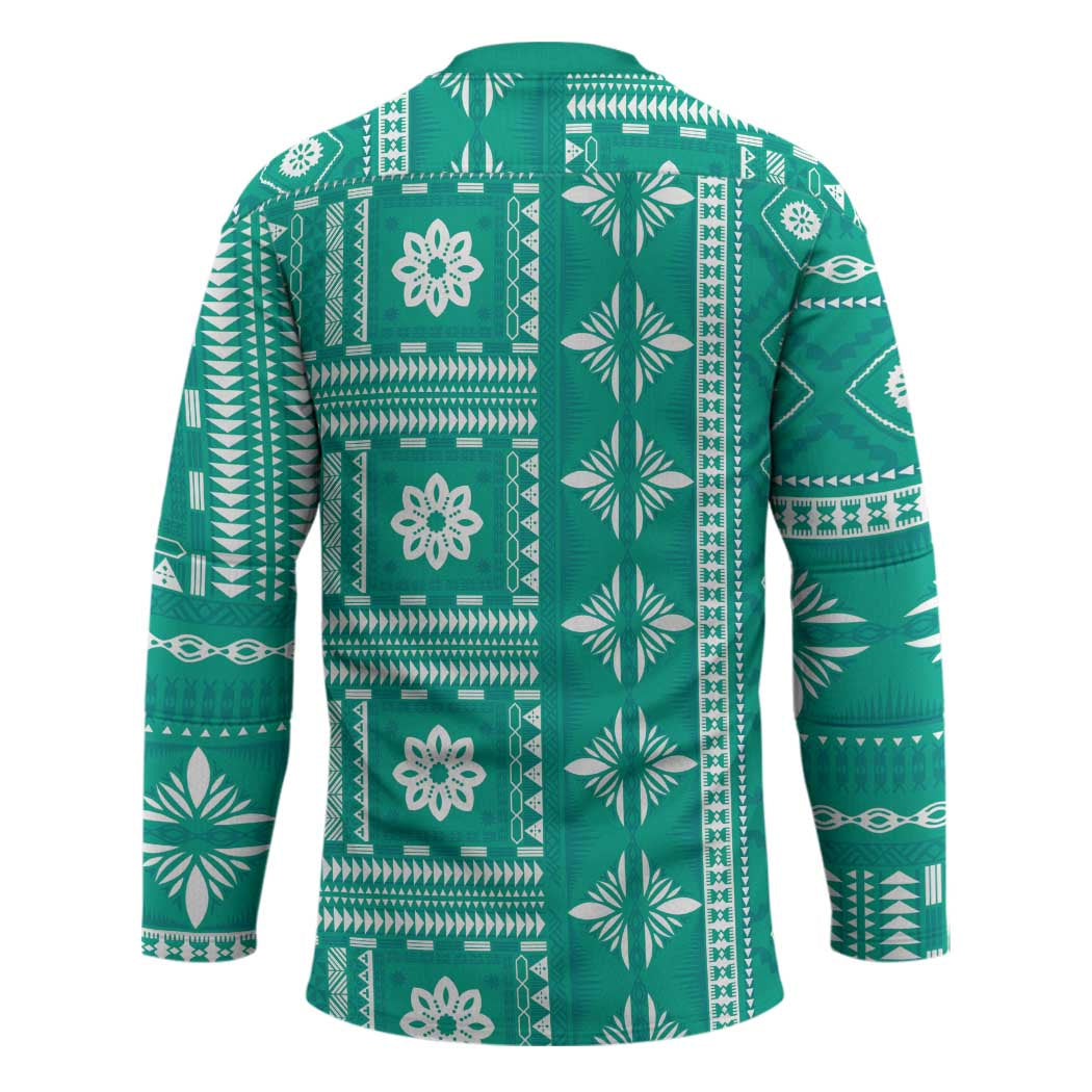 Fiji Masi All Teal Hockey Jersey Tapa Pattern - Polynesian Pride