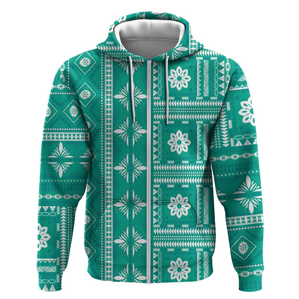 Fiji Masi All Teal Hoodie Tapa Pattern - Polynesian Pride