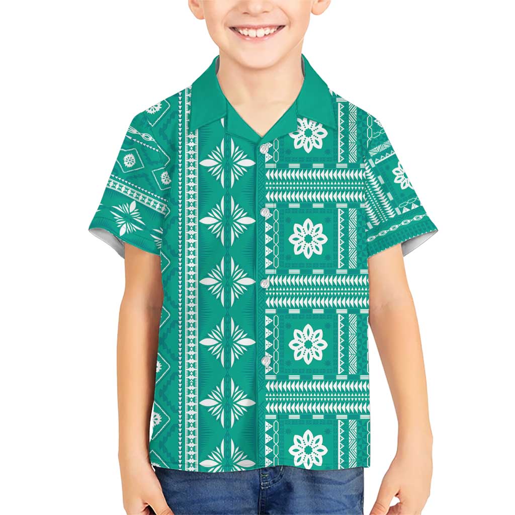 Fiji Masi All Teal Kid Hawaiian Shirt Tapa Pattern - Polynesian Pride