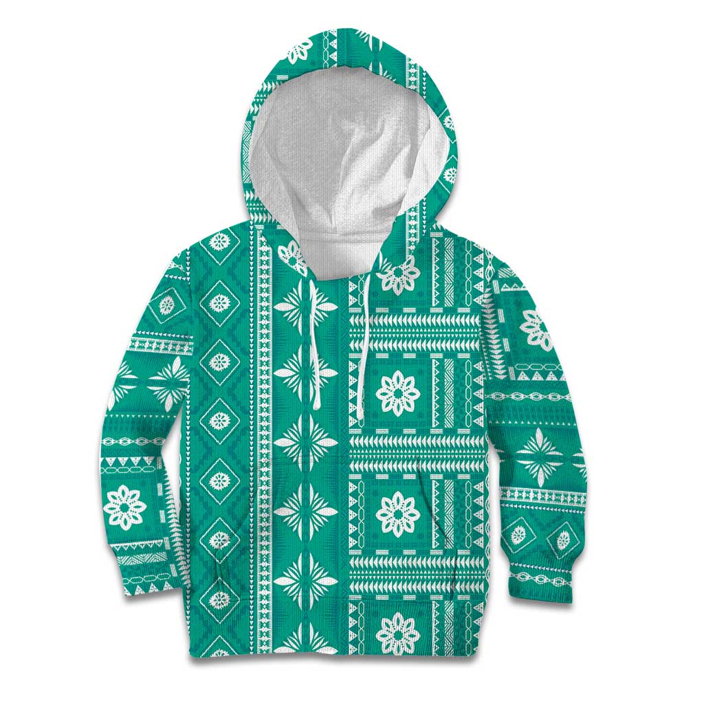 Fiji Masi All Teal Kid Hoodie Tapa Pattern - Polynesian Pride