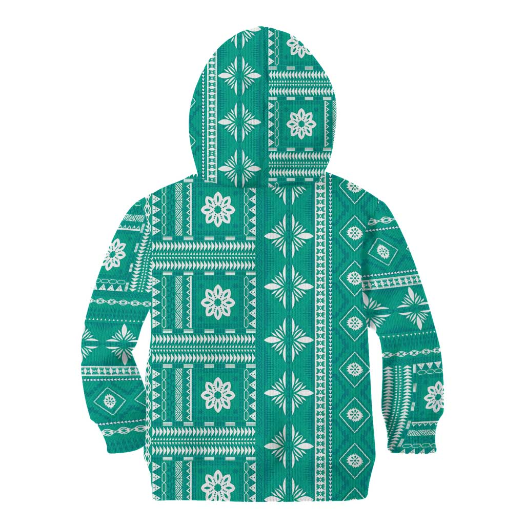 Fiji Masi All Teal Kid Hoodie Tapa Pattern - Polynesian Pride