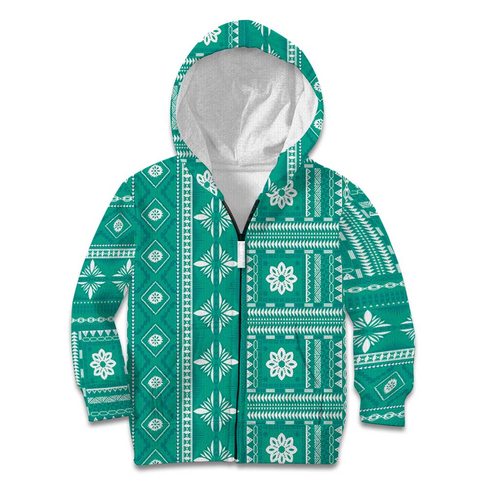 Fiji Masi All Teal Kid Hoodie Tapa Pattern - Polynesian Pride