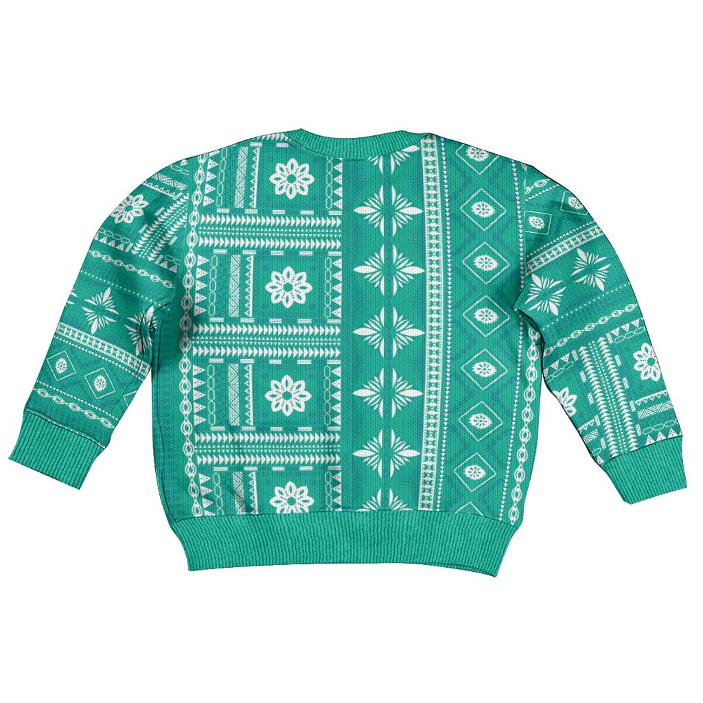 Fiji Masi All Teal Kid Ugly Christmas Sweater Tapa Pattern - Polynesian Pride