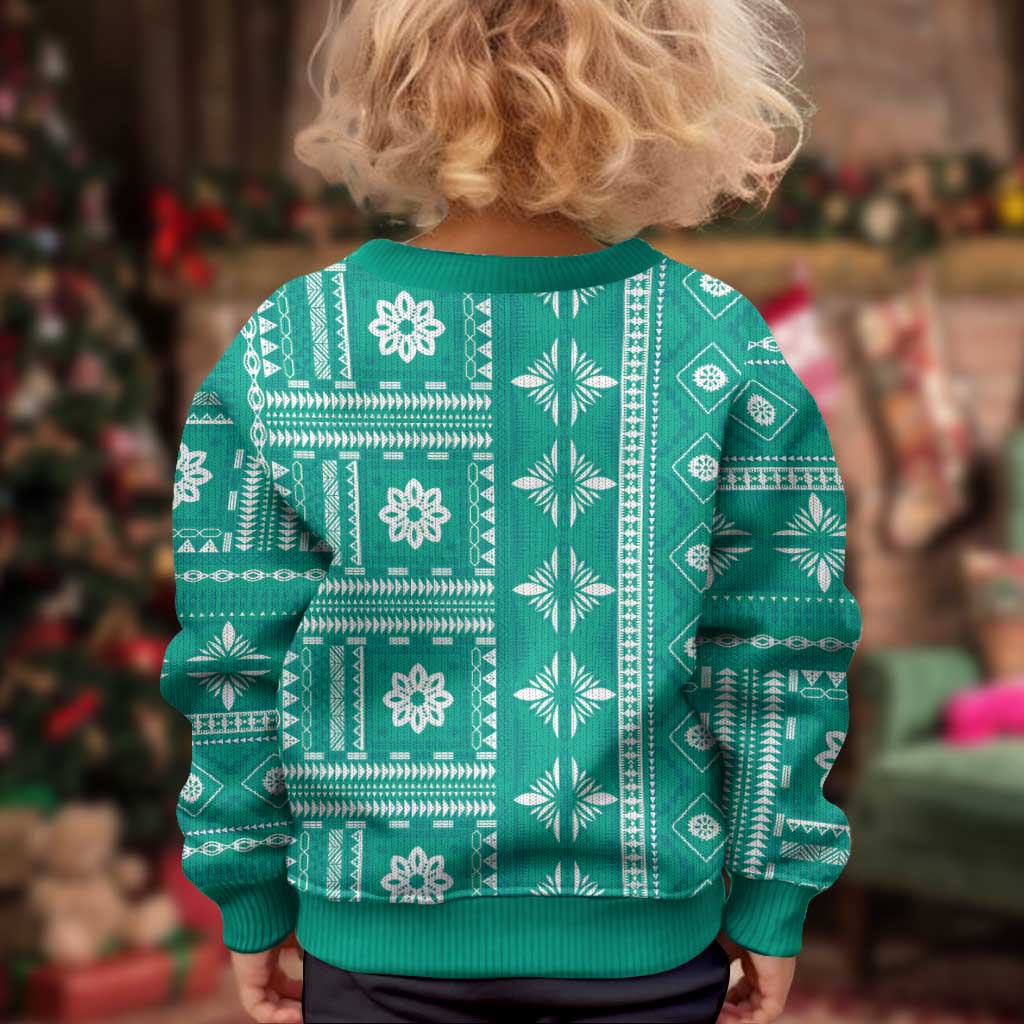 Fiji Masi All Teal Kid Ugly Christmas Sweater Tapa Pattern - Polynesian Pride