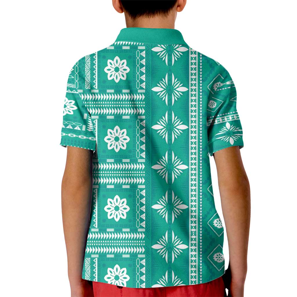 Fiji Masi All Teal Kid Polo Shirt Tapa Pattern - Polynesian Pride
