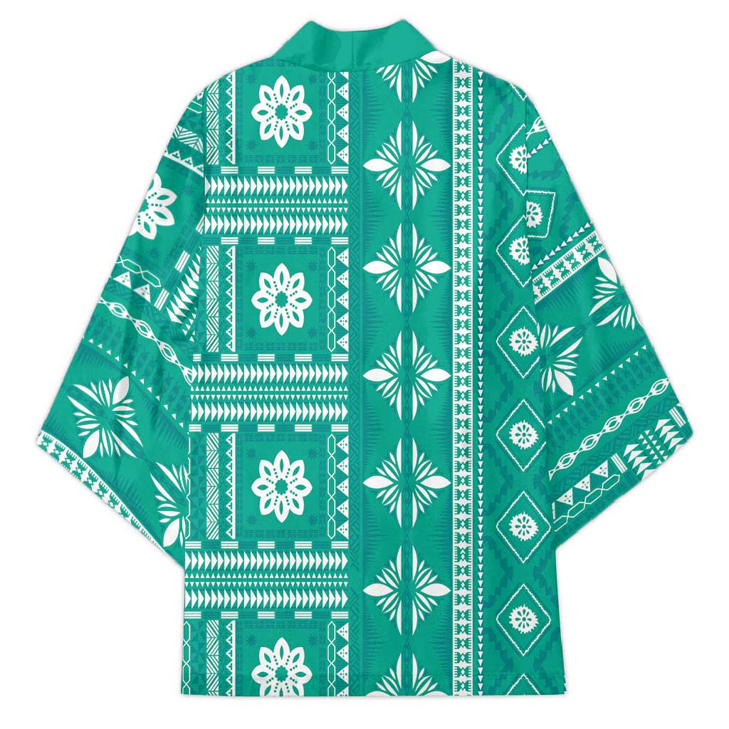 Fiji Masi All Teal Kimono Tapa Pattern - Polynesian Pride
