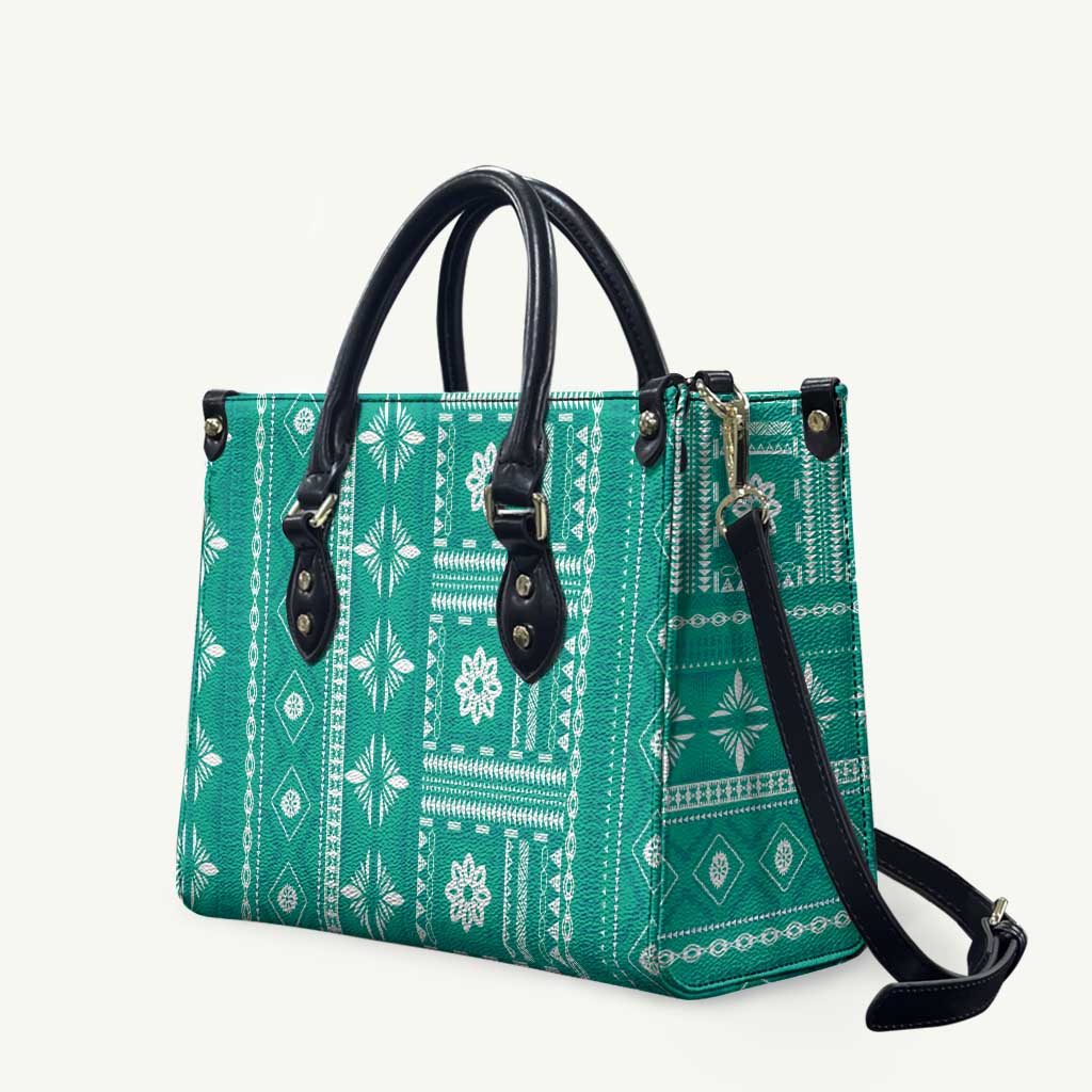 Fiji Masi All Teal Leather Bag Tapa Pattern - Polynesian Pride