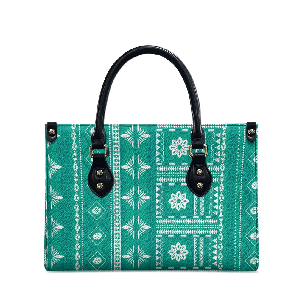 Fiji Masi All Teal Leather Bag Tapa Pattern - Polynesian Pride