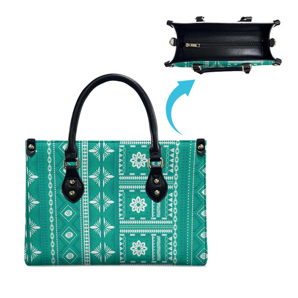 Fiji Masi All Teal Leather Bag Tapa Pattern - Polynesian Pride