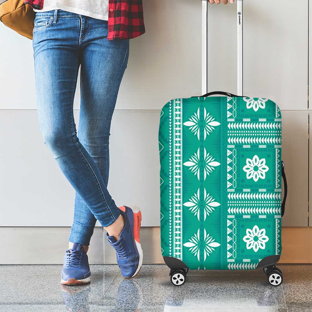 Fiji Masi All Teal Luggage Cover Tapa Pattern - Polynesian Pride