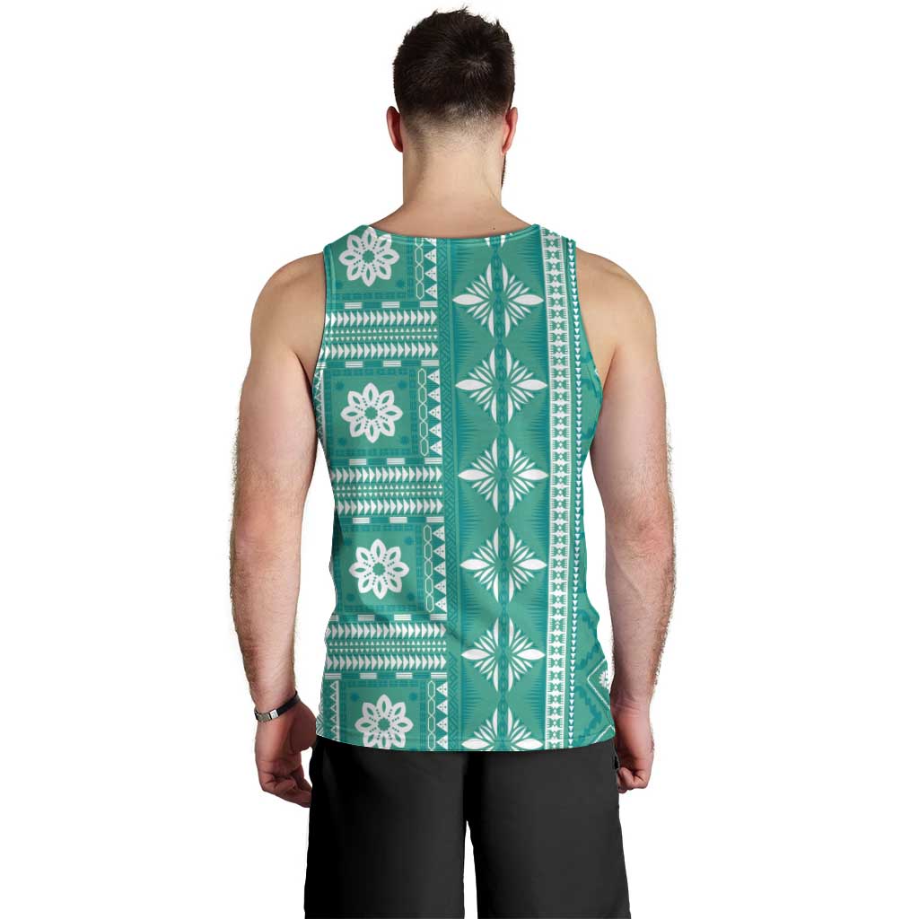 Fiji Masi All Teal Men Tank Top Tapa Pattern - Polynesian Pride