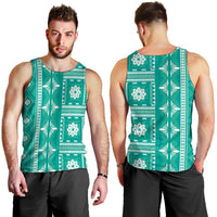 Fiji Masi All Teal Men Tank Top Tapa Pattern - Polynesian Pride