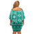 Fiji Masi All Teal Off Shoulder Short Dress Tapa Pattern - Polynesian Pride