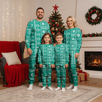 Fiji Masi All Teal Christmas Pajama Set Tapa Pattern - Polynesian Pride