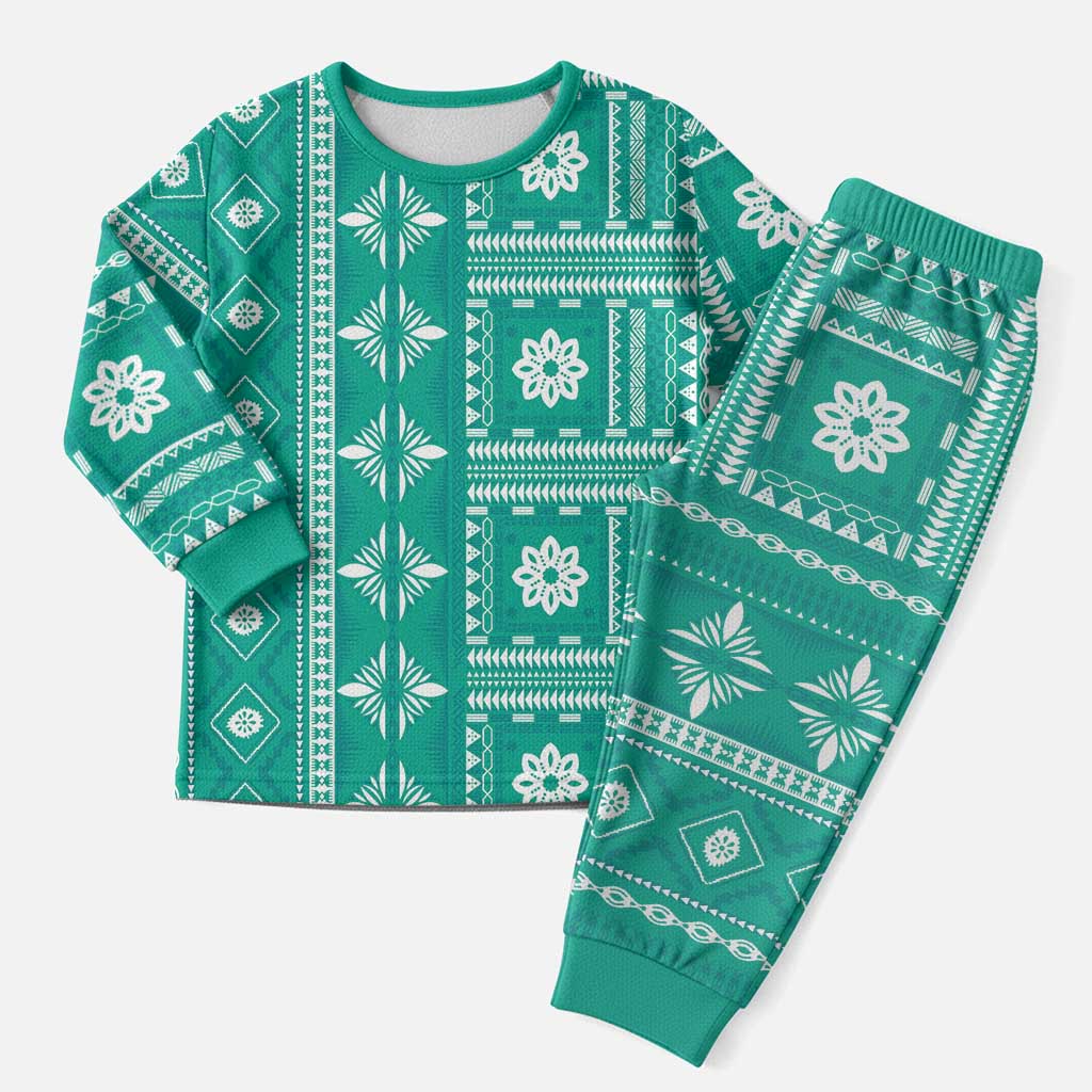 Fiji Masi All Teal Christmas Pajama Set Tapa Pattern - Polynesian Pride