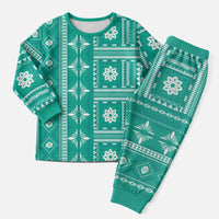 Fiji Masi All Teal Christmas Pajama Set Tapa Pattern - Polynesian Pride