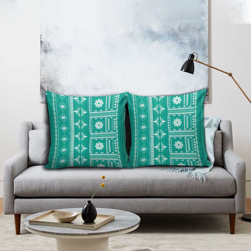 Fiji Masi All Teal Pillow Cover Tapa Pattern - Polynesian Pride