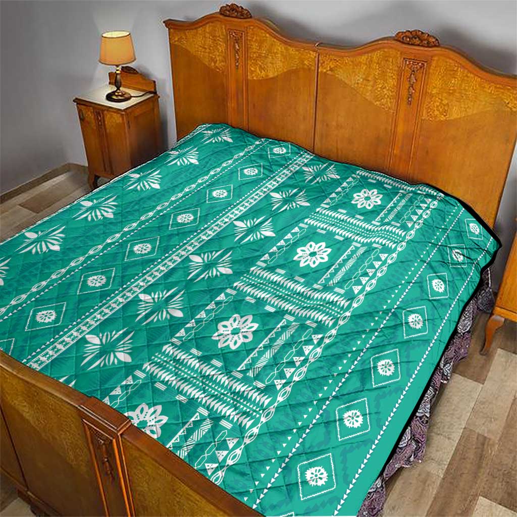 Fiji Masi All Teal Quilt Tapa Pattern - Polynesian Pride