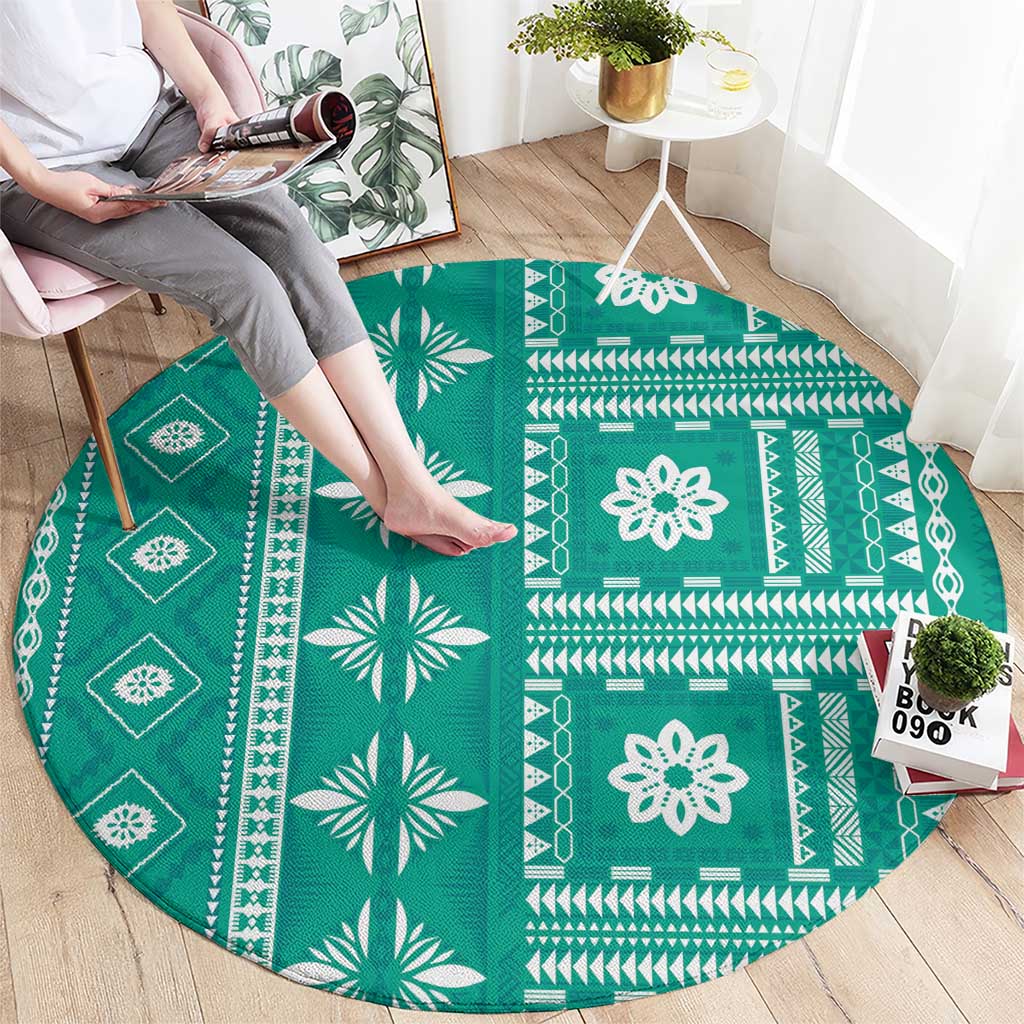 Fiji Masi All Teal Round Carpet Tapa Pattern - Polynesian Pride