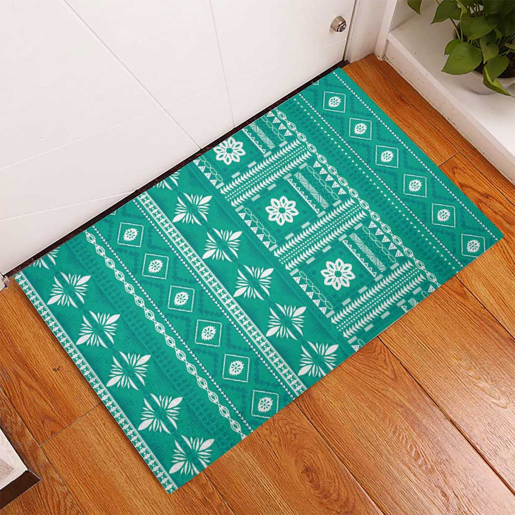 Fiji Masi All Teal Rubber Doormat Tapa Pattern - Polynesian Pride
