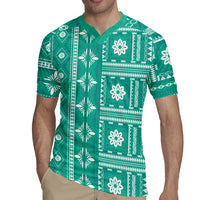 Fiji Masi All Teal Rugby Jersey Tapa Pattern - Polynesian Pride