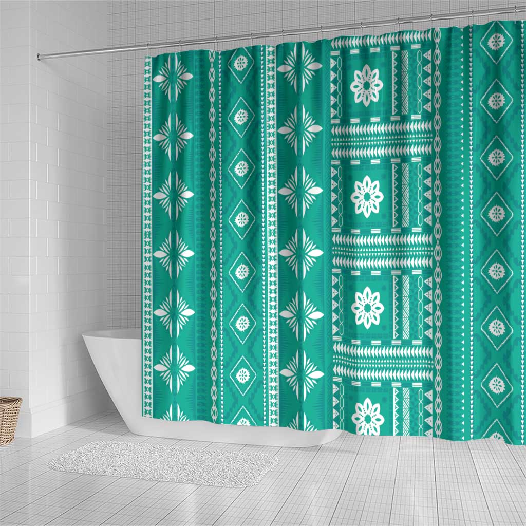 Fiji Masi All Teal Shower Curtain Tapa Pattern - Polynesian Pride