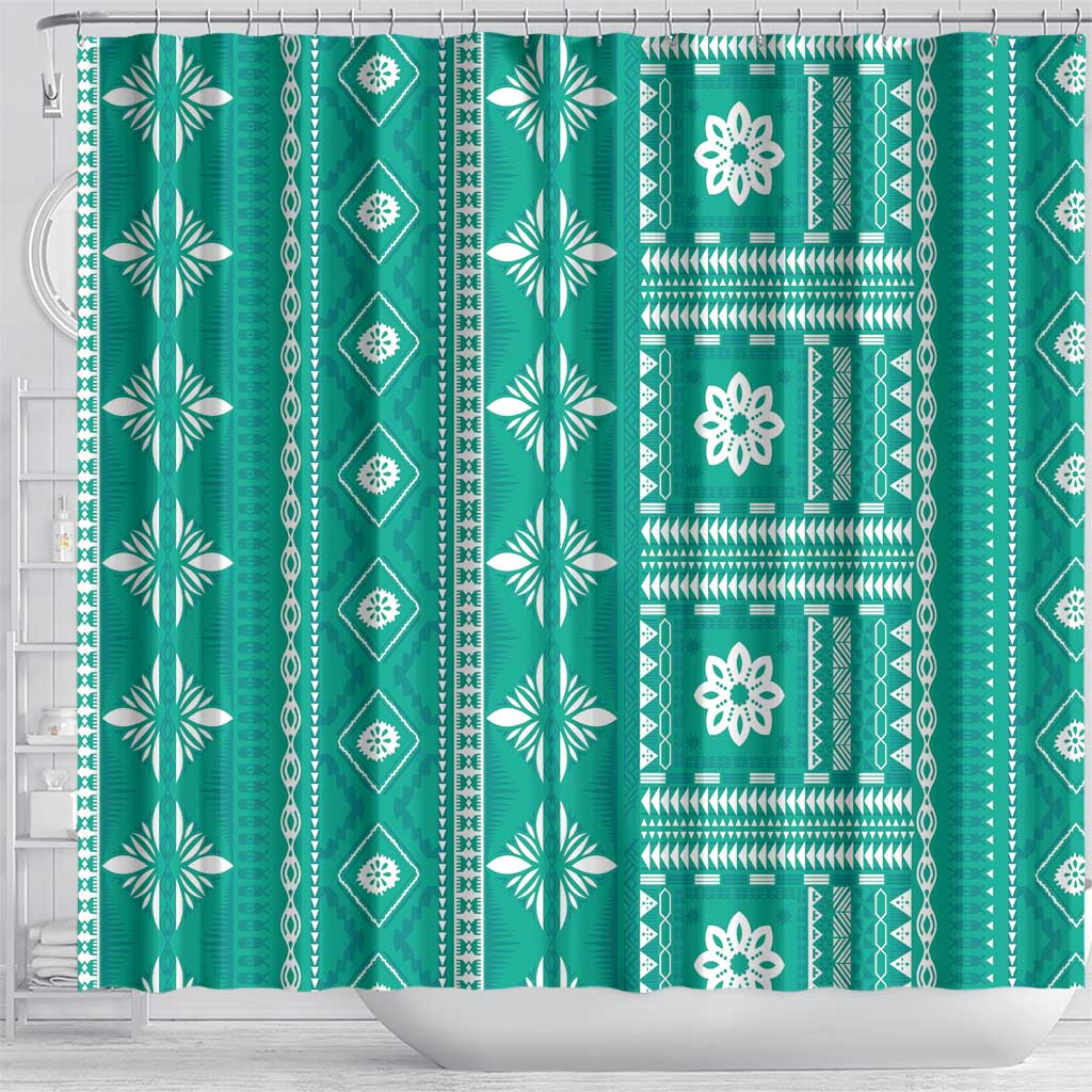 Fiji Masi All Teal Shower Curtain Tapa Pattern - Polynesian Pride