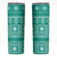 Fiji Masi All Teal Skinny Tumbler Tapa Pattern - Polynesian Pride