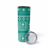 Fiji Masi All Teal Skinny Tumbler Tapa Pattern - Polynesian Pride