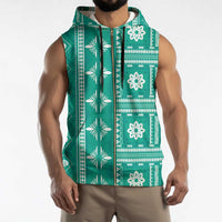 Fiji Masi All Teal Sleeveless Zip Hoodie Tapa Pattern - Polynesian Pride