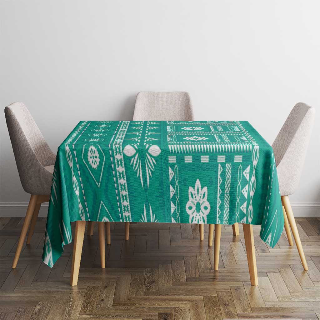Fiji Masi All Teal Tablecloth Tapa Pattern - Polynesian Pride