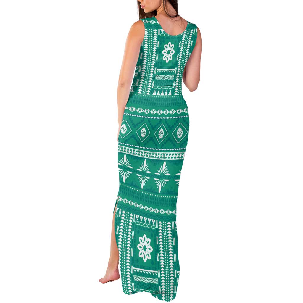 Fiji Masi All Teal Tank Maxi Dress Tapa Pattern - Polynesian Pride